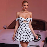 Polka dot print backless dress